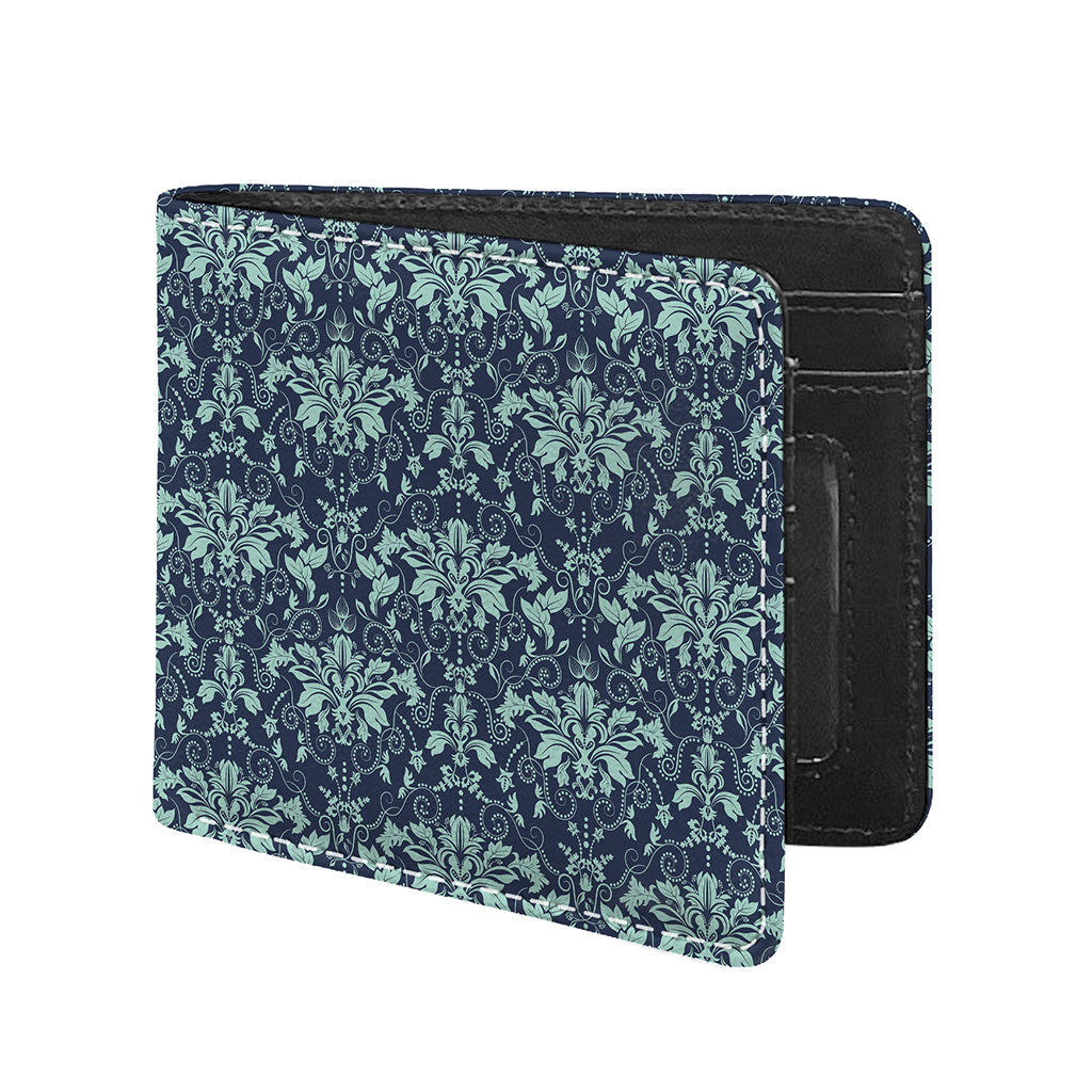 Blue And Teal Damask Pattern Print Bifold Wallet