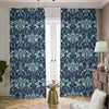 Blue And Teal Damask Pattern Print Blackout Pencil Pleat Curtains