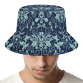 Blue And Teal Damask Pattern Print Bucket Hat
