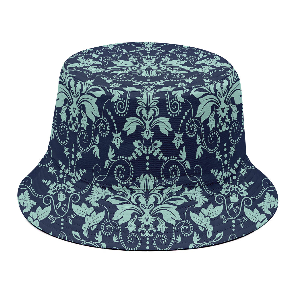 Blue And Teal Damask Pattern Print Bucket Hat