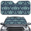 Blue And Teal Damask Pattern Print Car Windshield Sun Shade