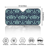 Blue And Teal Damask Pattern Print Car Windshield Sun Shade