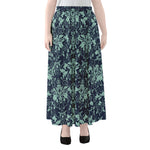 Blue And Teal Damask Pattern Print Chiffon Maxi Skirt