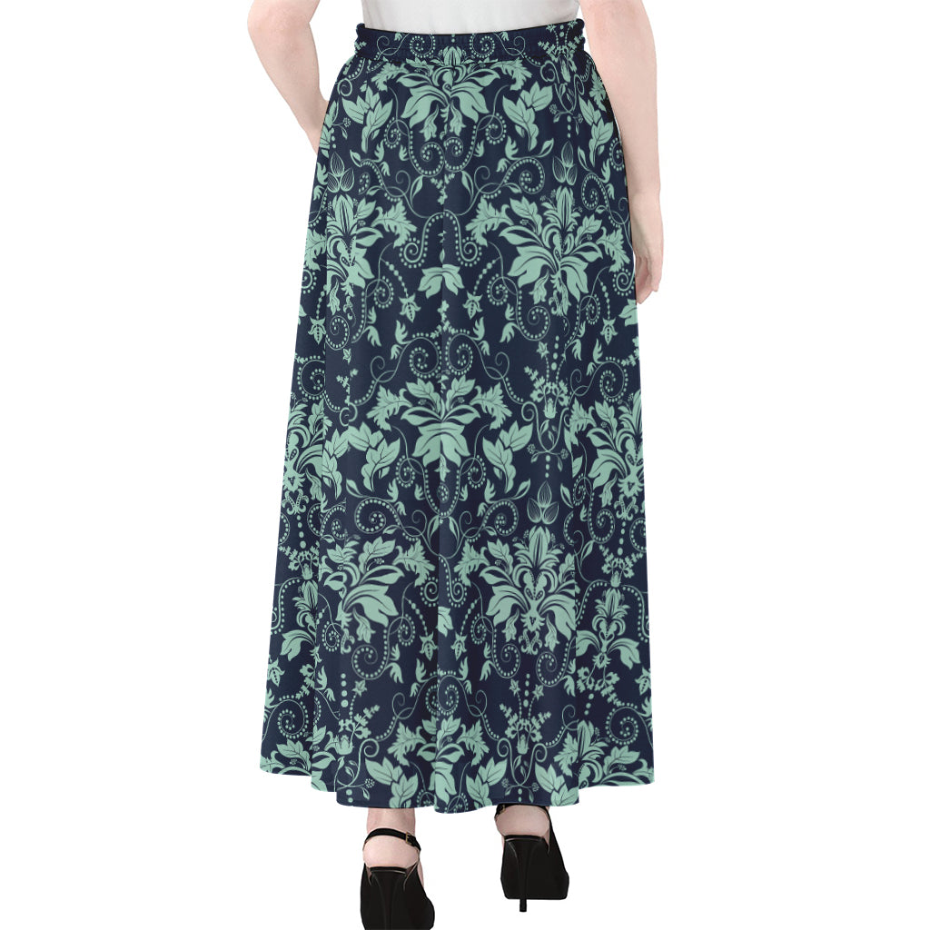Blue And Teal Damask Pattern Print Chiffon Maxi Skirt
