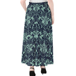 Blue And Teal Damask Pattern Print Chiffon Maxi Skirt