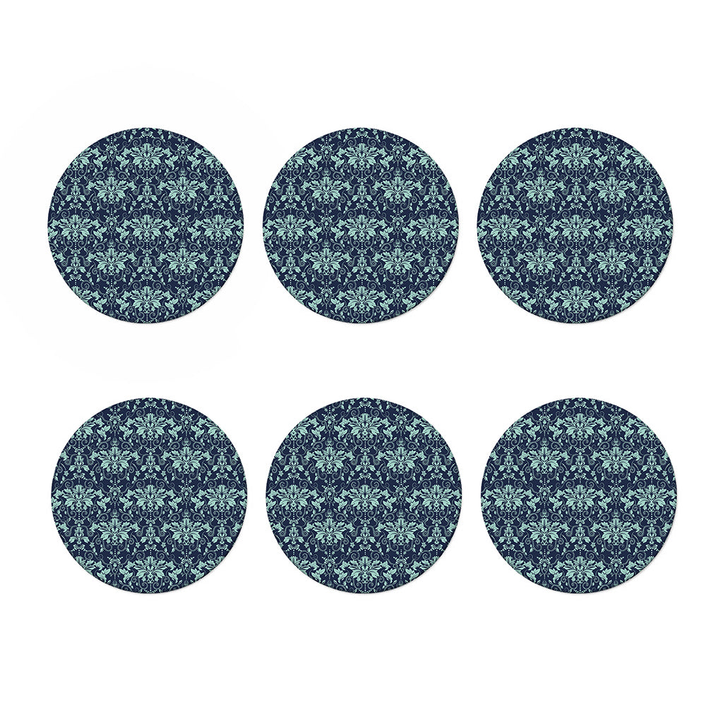 Blue And Teal Damask Pattern Print Coaster Set