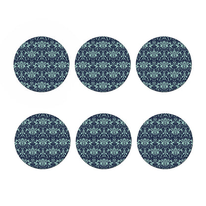 Blue And Teal Damask Pattern Print Coaster Set