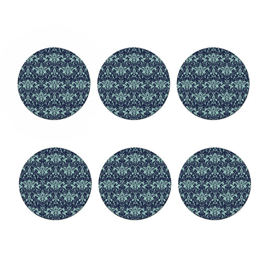 Blue And Teal Damask Pattern Print Coaster Set