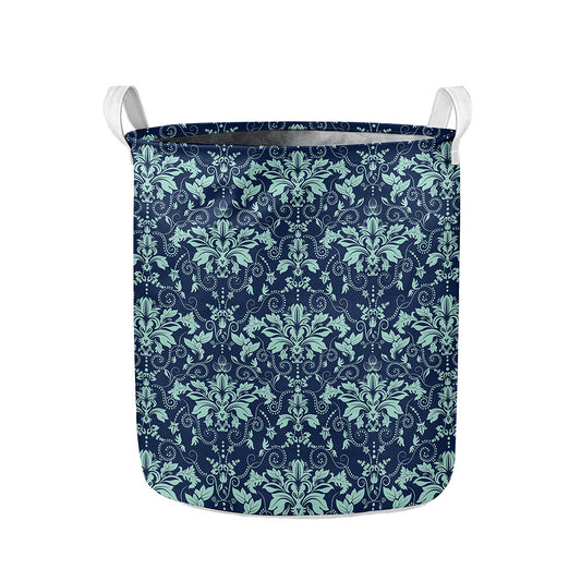 Blue And Teal Damask Pattern Print Collapsible Laundry Basket