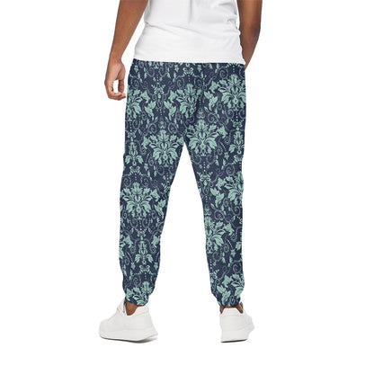 Blue And Teal Damask Pattern Print Cotton Pants