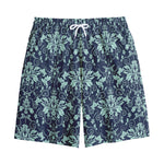 Blue And Teal Damask Pattern Print Cotton Shorts