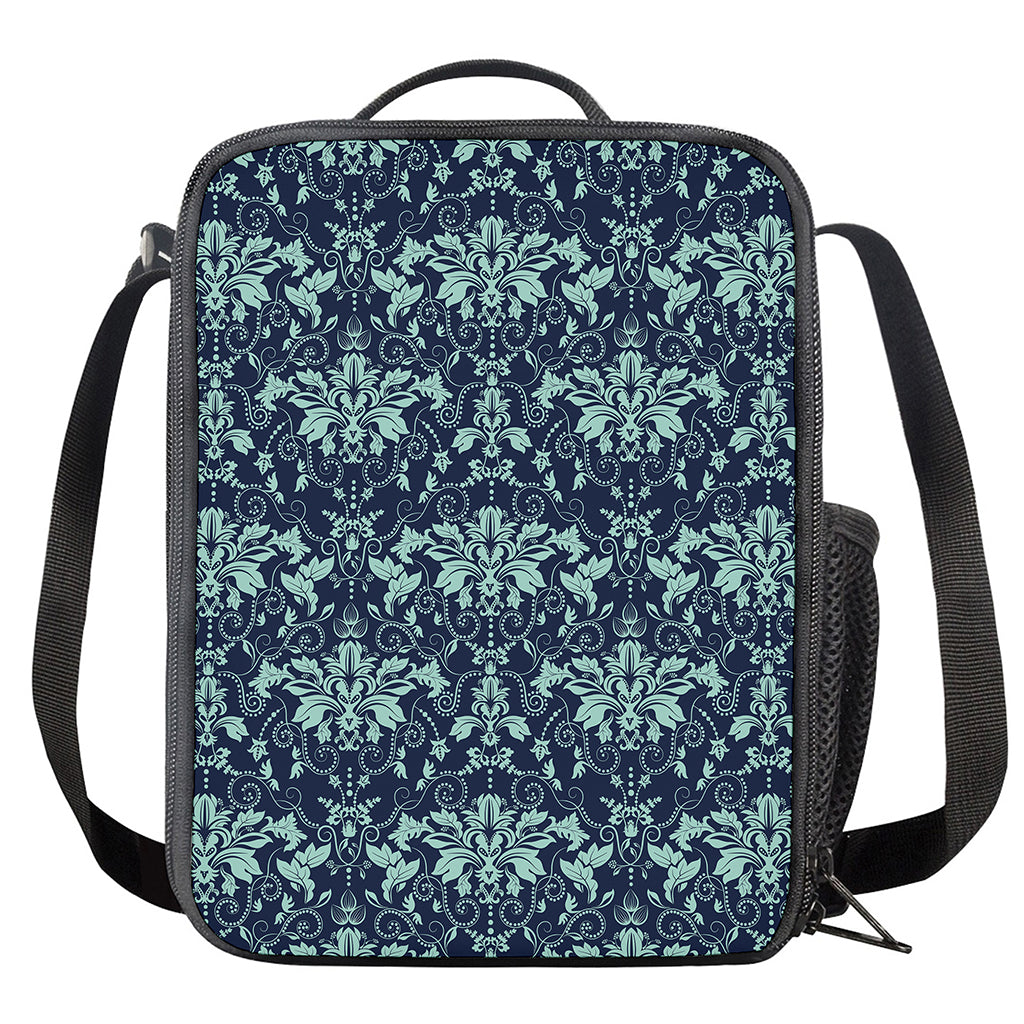 Blue And Teal Damask Pattern Print Crossbody Lunch Bag