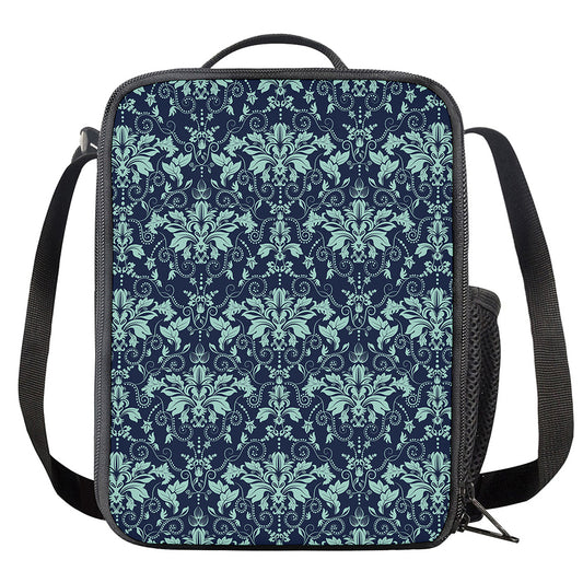 Blue And Teal Damask Pattern Print Crossbody Lunch Bag