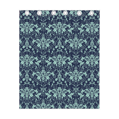 Blue And Teal Damask Pattern Print Curtain
