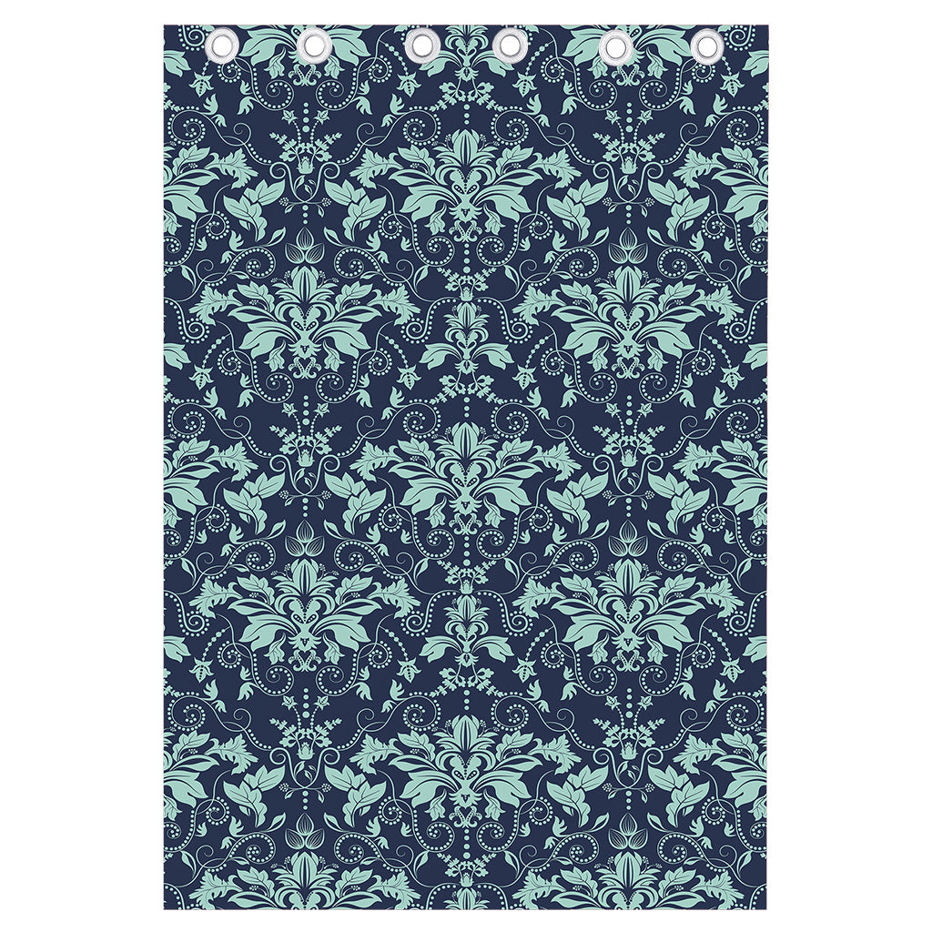 Blue And Teal Damask Pattern Print Curtain