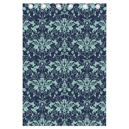 Blue And Teal Damask Pattern Print Curtain
