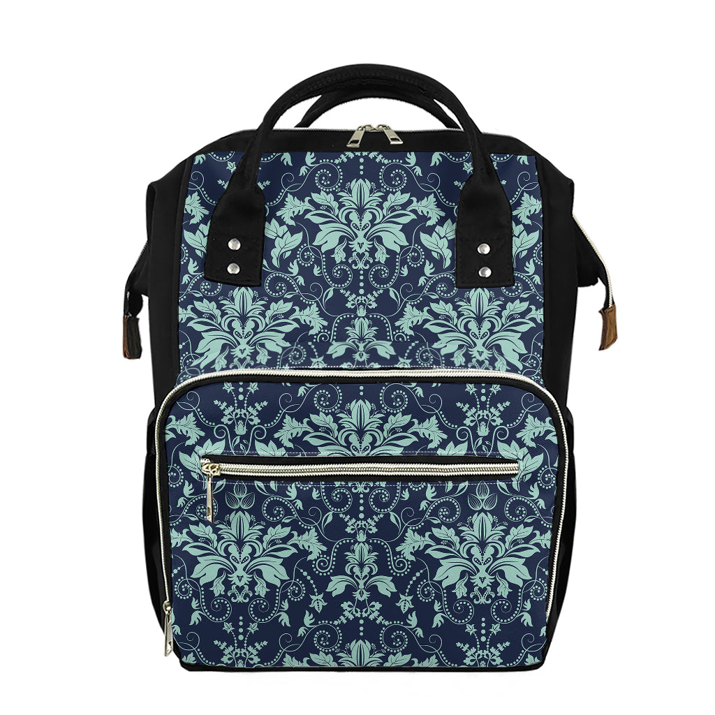 Blue And Teal Damask Pattern Print Diaper Bag