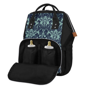 Blue And Teal Damask Pattern Print Diaper Bag