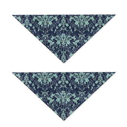 Blue And Teal Damask Pattern Print Dog Bandana
