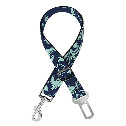 Blue And Teal Damask Pattern Print Dog Seat Belt