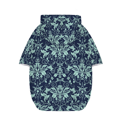 Blue And Teal Damask Pattern Print Dog Zip Up Hoodie