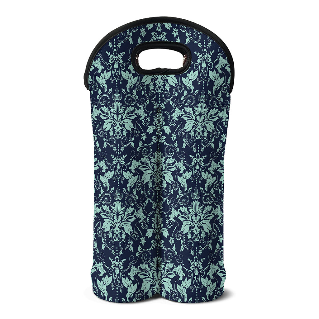 Blue And Teal Damask Pattern Print Double Neoprene Wine Tote