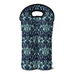 Blue And Teal Damask Pattern Print Double Neoprene Wine Tote