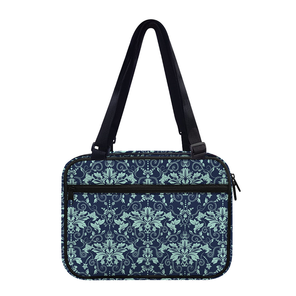 Blue And Teal Damask Pattern Print Double Strap Bible Bag
