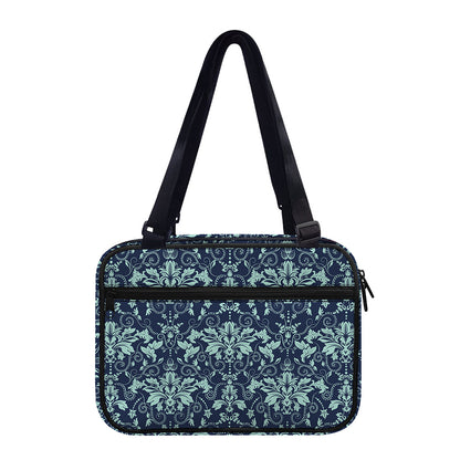Blue And Teal Damask Pattern Print Double Strap Bible Bag