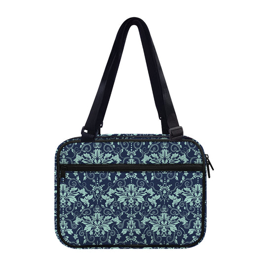 Blue And Teal Damask Pattern Print Double Strap Bible Bag