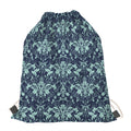 Blue And Teal Damask Pattern Print Drawstring Bag