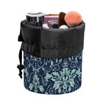Blue And Teal Damask Pattern Print Drawstring Makeup Bag