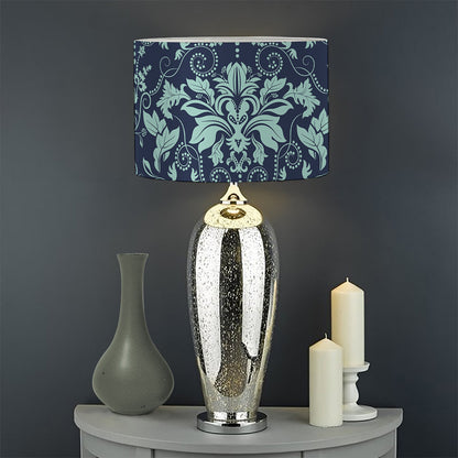 Blue And Teal Damask Pattern Print Drum Lamp Shade