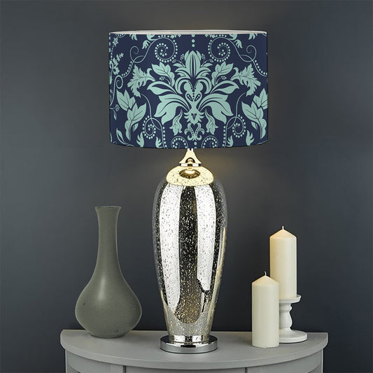 Blue And Teal Damask Pattern Print Drum Lamp Shade