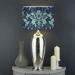 Blue And Teal Damask Pattern Print Drum Lamp Shade