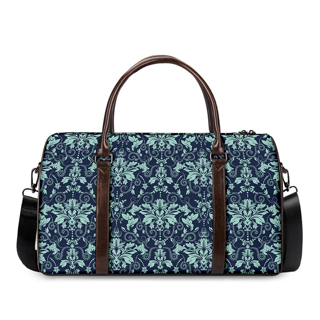 Blue And Teal Damask Pattern Print Duffle Bag