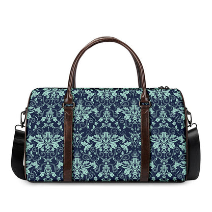 Blue And Teal Damask Pattern Print Duffle Bag