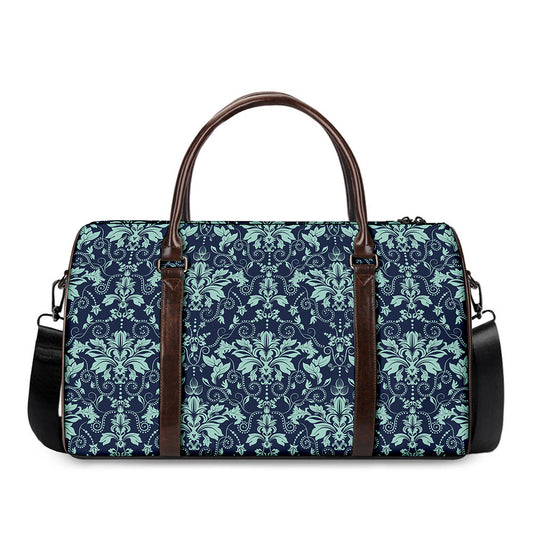 Blue And Teal Damask Pattern Print Duffle Bag