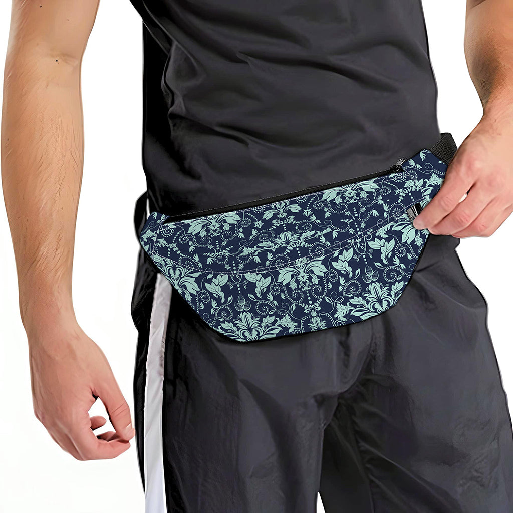 Blue And Teal Damask Pattern Print Fanny Pack