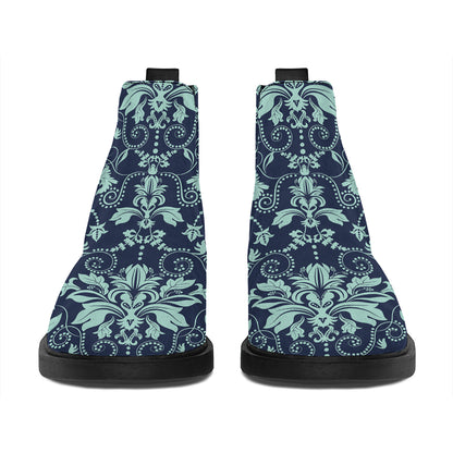 Blue And Teal Damask Pattern Print Flat Ankle Boots