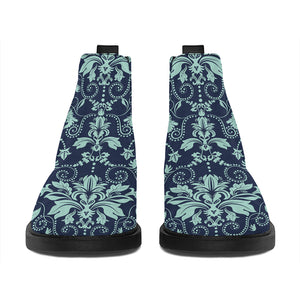 Blue And Teal Damask Pattern Print Flat Ankle Boots