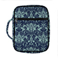 Blue And Teal Damask Pattern Print Front Pocket Bible Bag