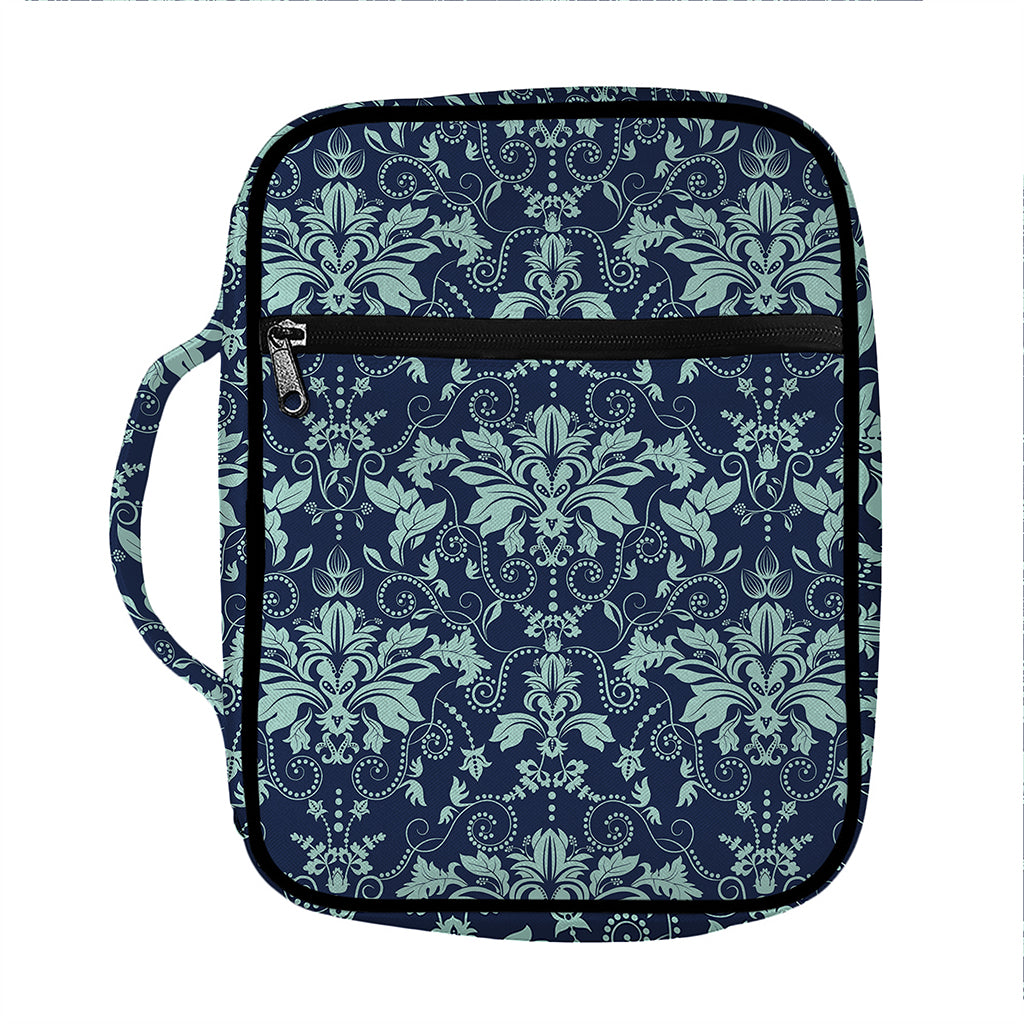 Blue And Teal Damask Pattern Print Front Pocket Bible Bag