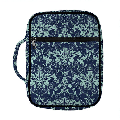 Blue And Teal Damask Pattern Print Front Pocket Bible Bag