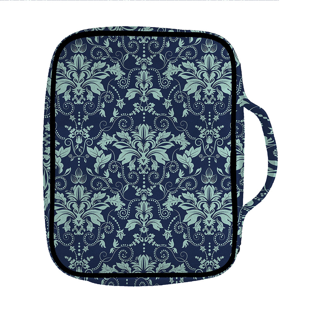 Blue And Teal Damask Pattern Print Front Pocket Bible Bag