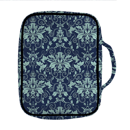 Blue And Teal Damask Pattern Print Front Pocket Bible Bag