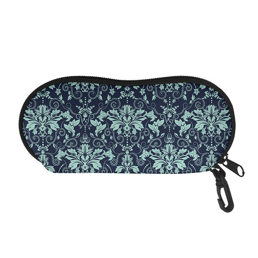 Blue And Teal Damask Pattern Print Glasses Case