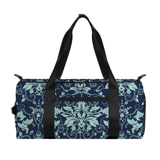 Blue And Teal Damask Pattern Print Gym Bag