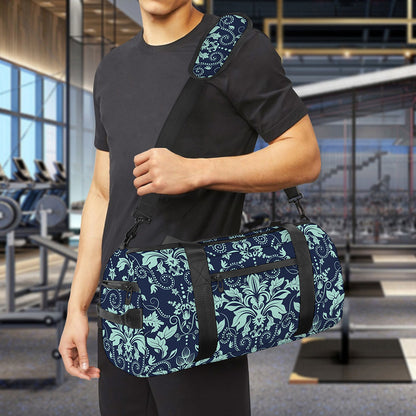 Blue And Teal Damask Pattern Print Gym Bag