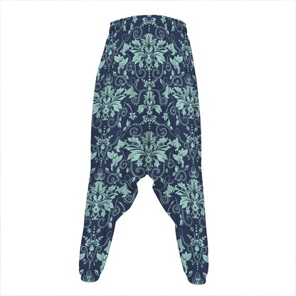 Blue And Teal Damask Pattern Print Hammer Pants
